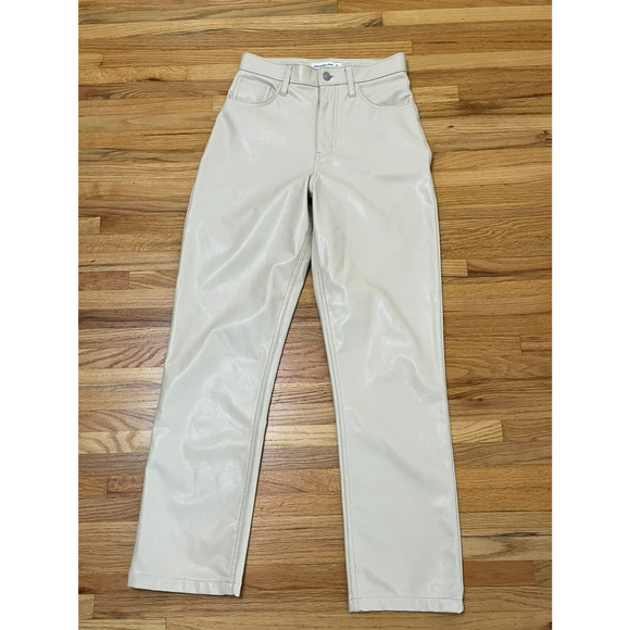 Abercrombie&Fitch Women's Pant Straight 90s Vegan Leather Ultra Hi rise 27 Beige